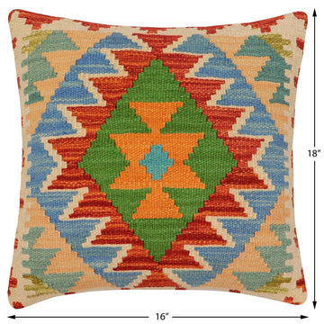 handmade Traditional Pillow Rust Blue Hand-Woven SQUARE 100% WOOL  Hand woven turkish pillow  3 x 5